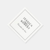 Serviette En Papier Élégant Mariage de script noir et blanc (Coin)