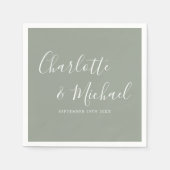 Serviette En Papier Élégant Mariage de signature Sage Green (Devant)