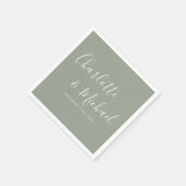 Serviette En Papier Élégant Mariage de signature Sage Green (Coin)