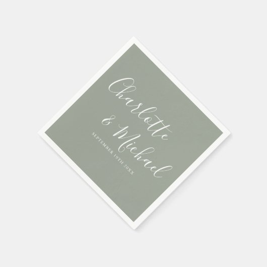 Serviette En Papier Élégant Mariage de signature Sage Green (Coin)