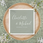 Serviette En Papier Élégant Mariage de signature Sage Green