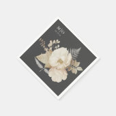 Serviette En Papier Élégant Mariage de terre floral chic gris foncé (Coin)