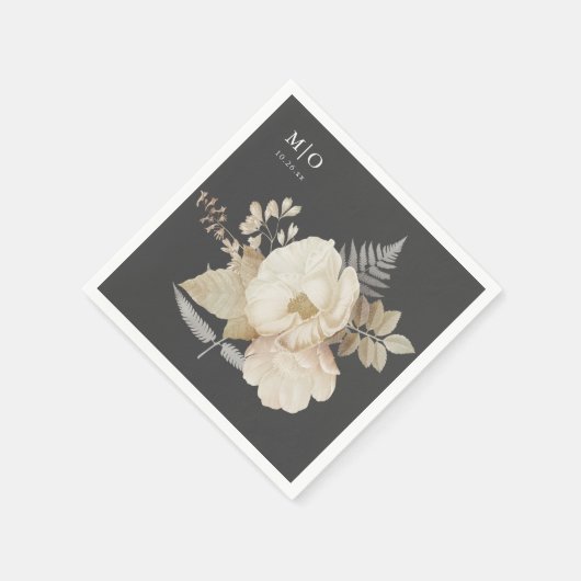 Serviette En Papier Élégant Mariage de terre floral chic gris foncé (Coin)
