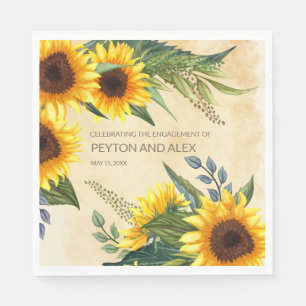 Serviette En Papier Élégant mariage de tournesols jaunes et bruns