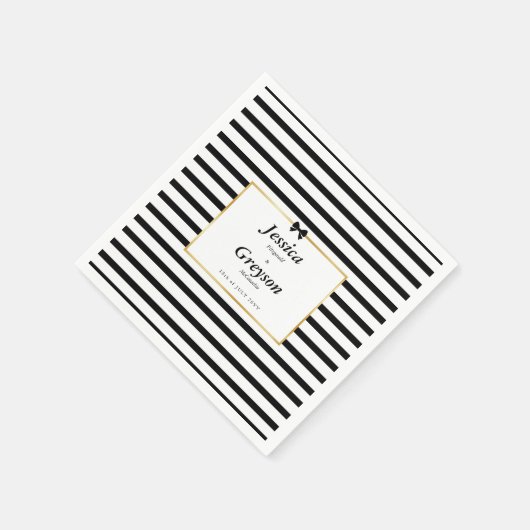 Serviette En Papier Élégant Mariage de trame en or noir blanc (Coin)