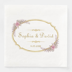 Serviette En Papier Élégant Mariage de trame or flush