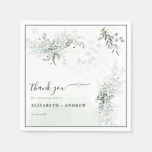 Serviette En Papier Elégant Mariage de verdure Eucalyptus (Devant)