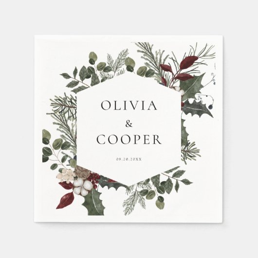 Serviette En Papier Élégant Mariage de verdure hivernale (Devant)