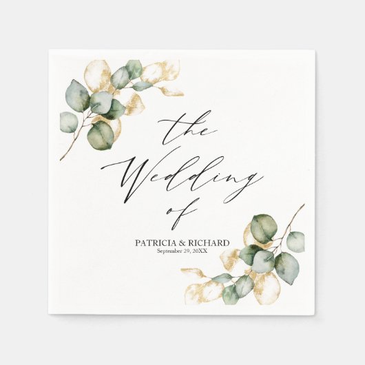 Serviette En Papier Elégant Mariage de verdure or (Devant)