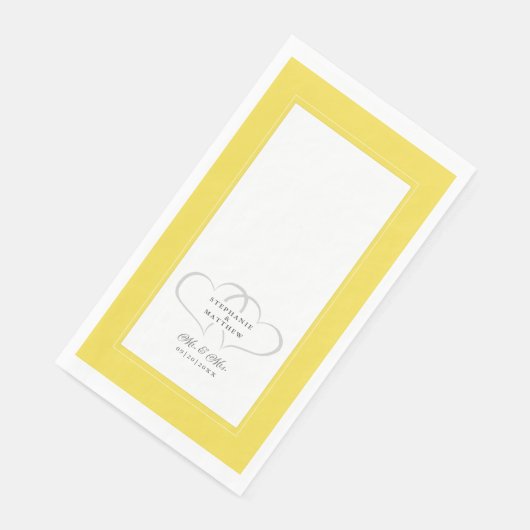 Serviette En Papier Elégant Mariage des Coeurs M & Mme Jaune Gris Blan (Coin)