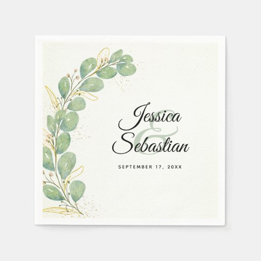 Serviette En Papier Elégant Mariage d'Eucalyptus romantique aquarelle (Devant)