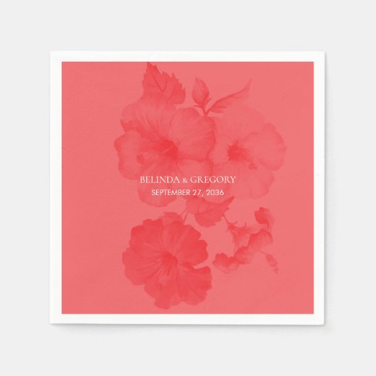 Serviette En Papier Elégant Mariage d'hibiscus aquarelle (Devant)