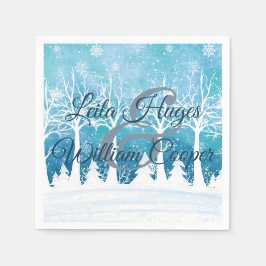 Serviette En Papier Elégant Mariage d'hiver bleu (Devant)