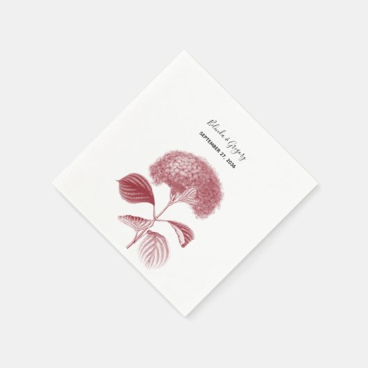 Serviette En Papier Élégant Mariage d'Hydrangée bordeaux (Coin)