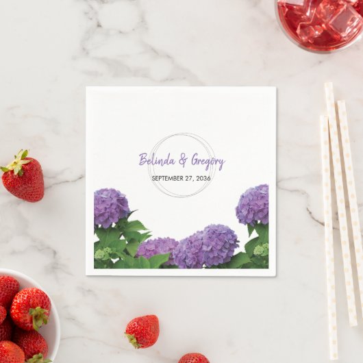 Serviette En Papier Élégant Mariage d'Hydrangée violette (En situation)