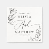 Serviette En Papier Élégant Mariage d'olive | Script de précision mini (Devant)