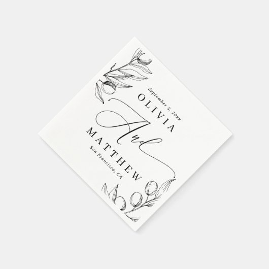 Serviette En Papier Élégant Mariage d'olive | Script de précision mini (Coin)