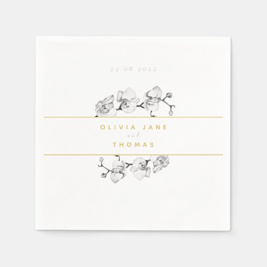 Serviette En Papier Élégant Mariage d'or floral romantique sophistiqué (Devant)