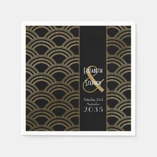Serviette En Papier Elégant Mariage d'or Gatsby Art Déco des années 19 (Devant)