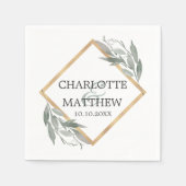 Serviette En Papier Élégant Mariage d'or vert feuille de bois (Devant)