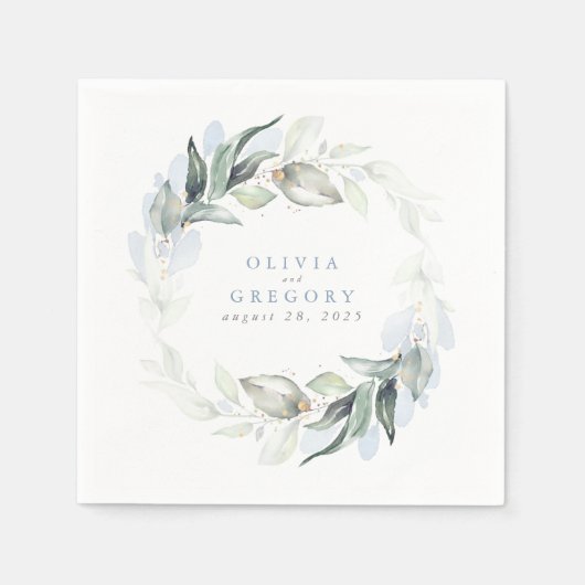 Serviette En Papier Elégant Mariage Dusty Blue Green (Devant)