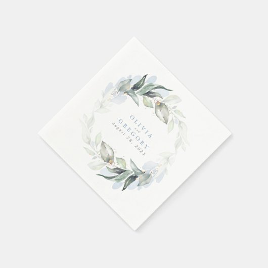 Serviette En Papier Elégant Mariage Dusty Blue Green (Coin)