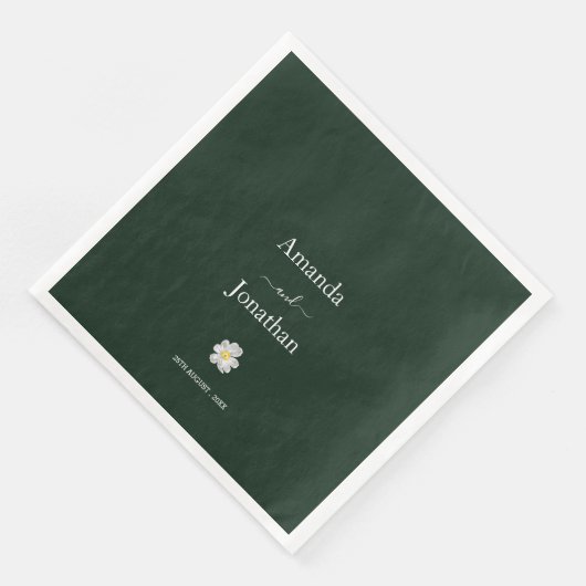 Serviette En Papier Élégant Mariage Emerald Green et White Daisy (Coin)