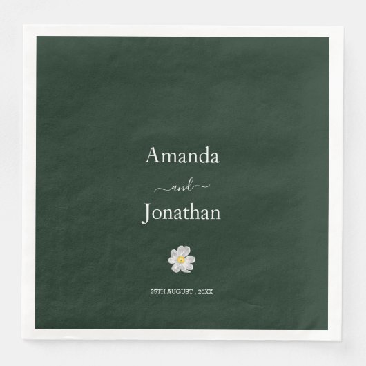 Serviette En Papier Élégant Mariage Emerald Green et White Daisy (Devant)