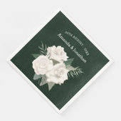 Serviette En Papier Élégant Mariage Emerald Green et White Roses (Coin)