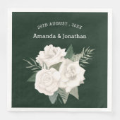 Serviette En Papier Élégant Mariage Emerald Green et White Roses (Devant)