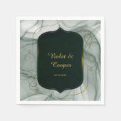 Serviette En Papier Élégant Mariage Emerald Green Gold Frame (Devant)