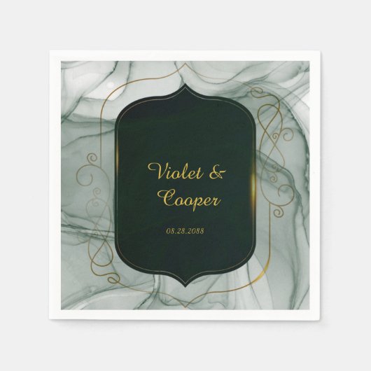 Serviette En Papier Élégant Mariage Emerald Green Gold Frame (Devant)