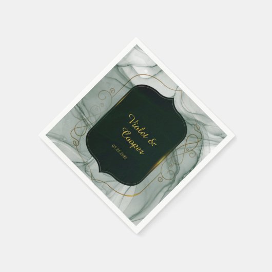 Serviette En Papier Élégant Mariage Emerald Green Gold Frame (Coin)