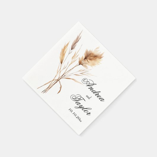 Serviette En Papier Élégant Mariage en herbe Pampas (Coin)
