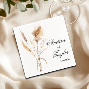 Serviette En Papier Élégant Mariage en herbe Pampas