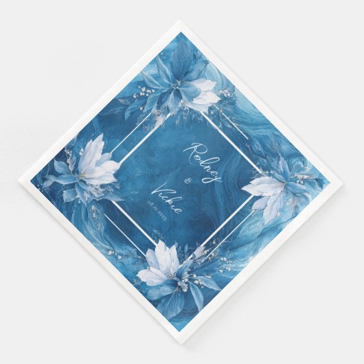 Serviette En Papier Élégant Mariage en marbre bleu (Coin)