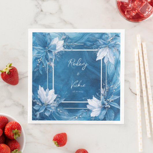 Serviette En Papier Élégant Mariage en marbre bleu (En situation)