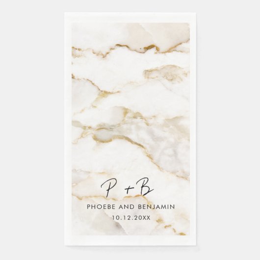 Serviette En Papier Élégant Mariage en marbre Monogram (Devant)