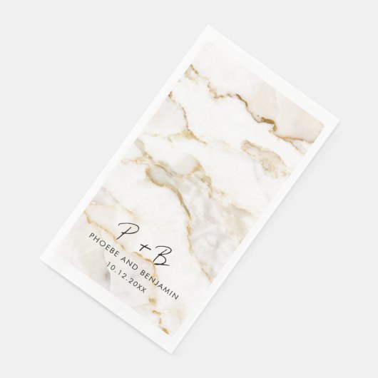 Serviette En Papier Élégant Mariage en marbre Monogram (Coin)