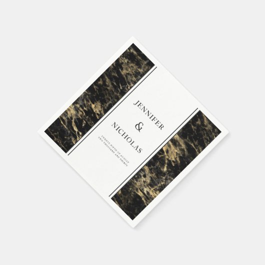 Serviette En Papier Élégant Mariage en marbre noir (Coin)
