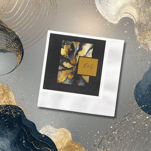 Serviette En Papier élégant mariage en marbre noir