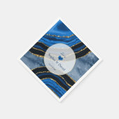 Serviette En Papier Élégant Mariage en marbre or marbré bleu marine (Coin)