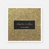 Serviette En Papier Élégant Mariage en or noir (Devant)