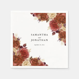 Serviette En Papier Élégant Mariage en terre cuite et fleurs d'ivoire
