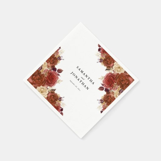 Serviette En Papier Élégant Mariage en terre cuite et fleurs d'ivoire (Coin)