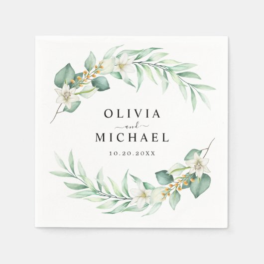 Serviette En Papier Élégant Mariage Eucalyptus (Devant)