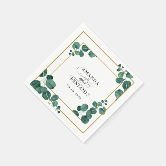 Serviette En Papier Élégant Mariage Eucalyptus (Coin)