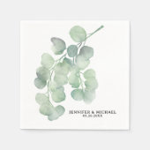 Serviette En Papier Élégant Mariage Eucalyptus Peint À La Main (Devant)