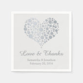 Serviette En Papier Élégant Mariage Faux Argent Foil Heart (Devant)