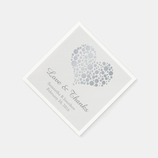 Serviette En Papier Élégant Mariage Faux Argent Foil Heart (Coin)